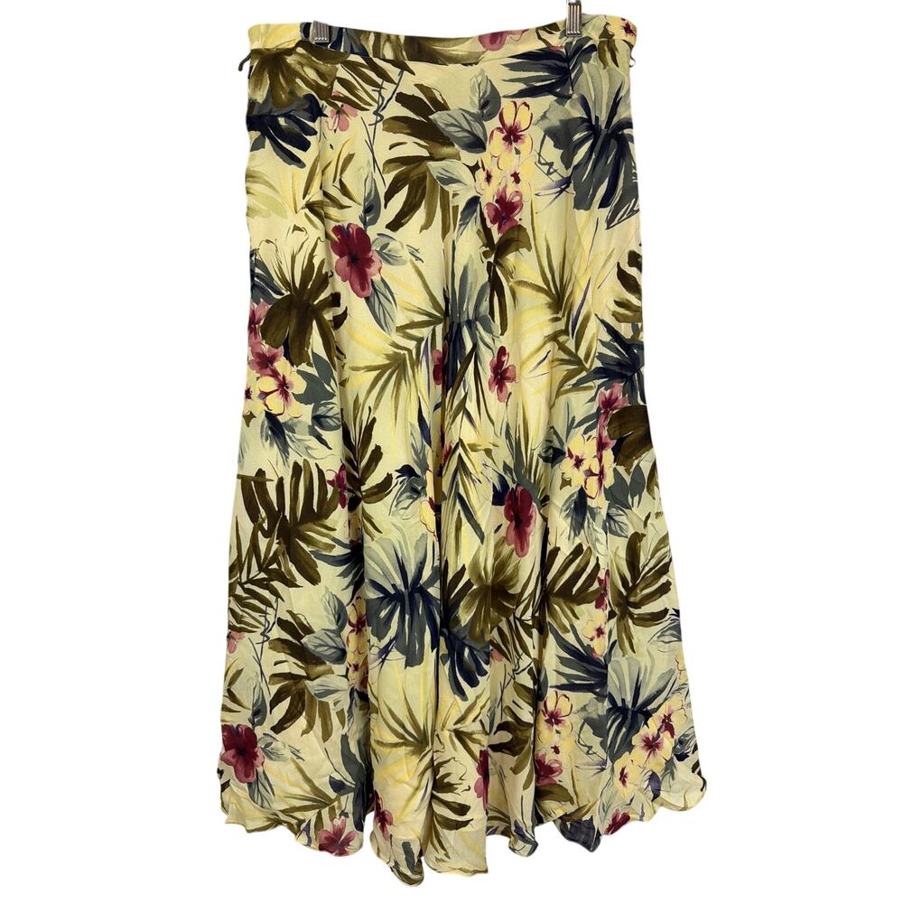 Vintage Jones New York Yellow Floral Silk Chiffon Maxi Swing Skirt Size 16